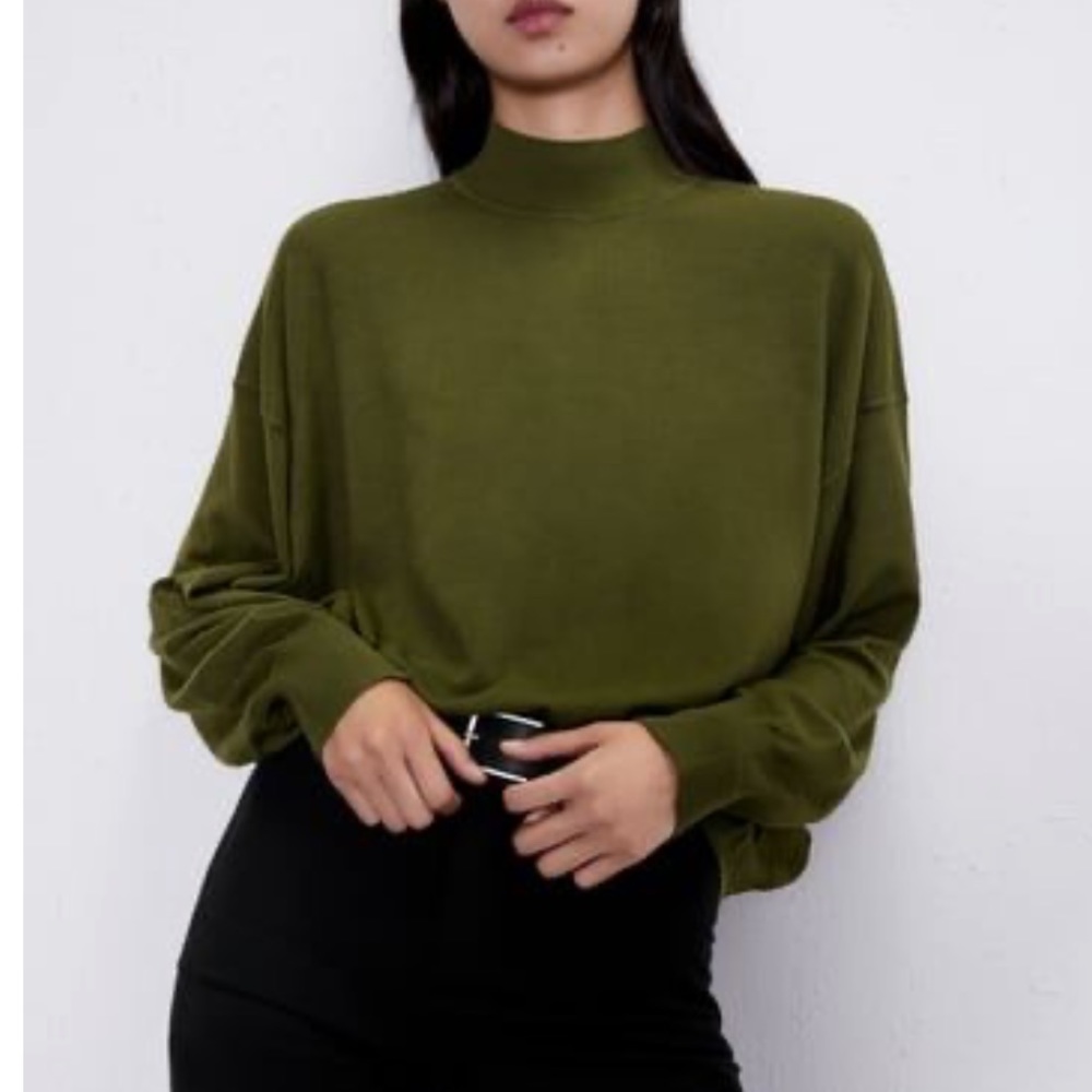 Zara mock neck sweater in olive green